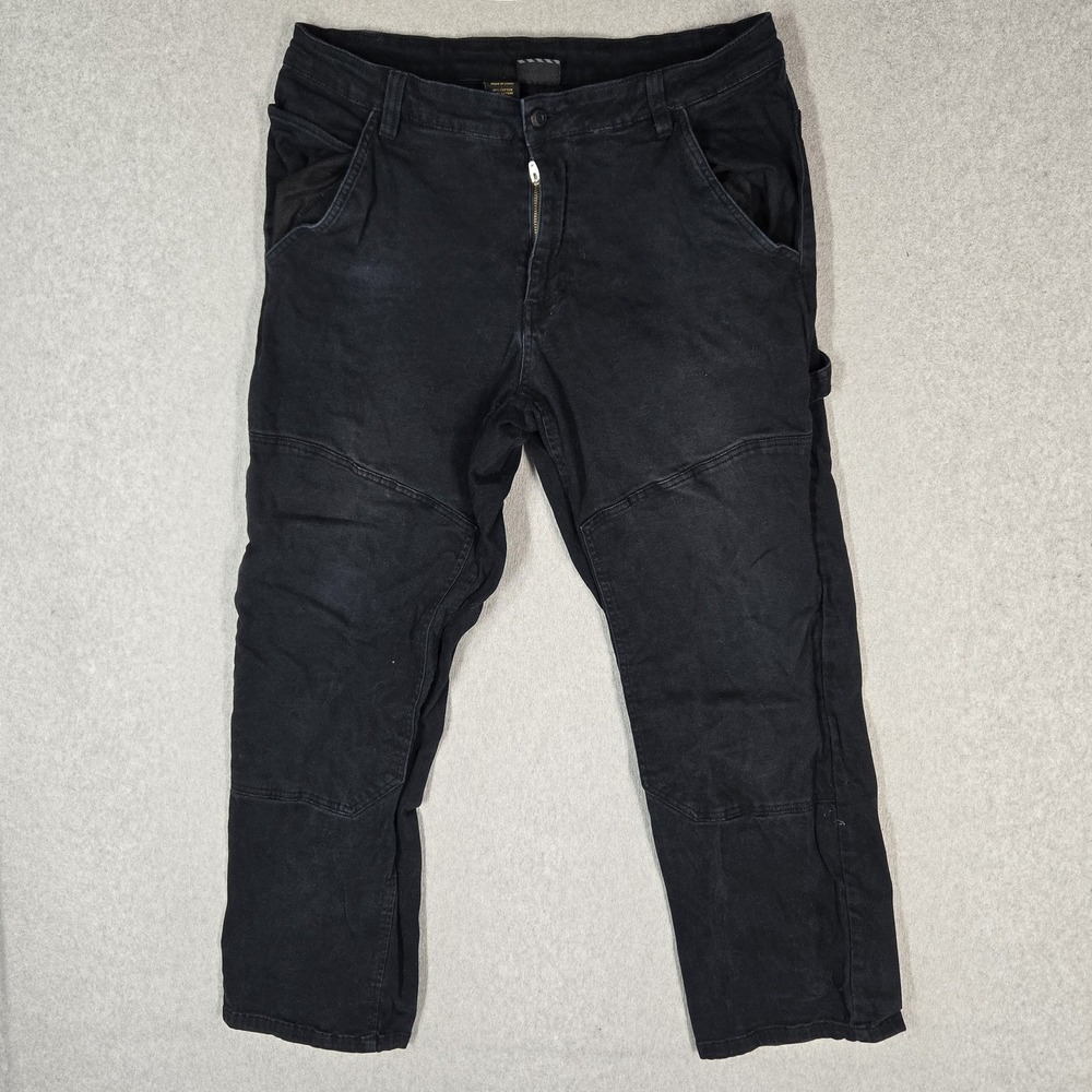 CAT Men Pants 38X30 Black Cargo Twill Workwear Double Knee 27" Inseam